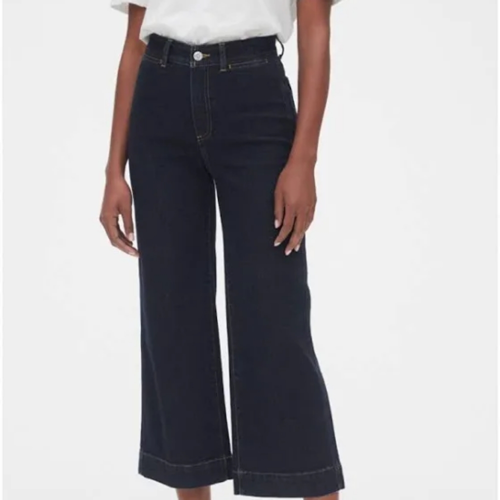 GAP High Rise Wide Leg Crop Jeans Size 4/27 Dark Wash